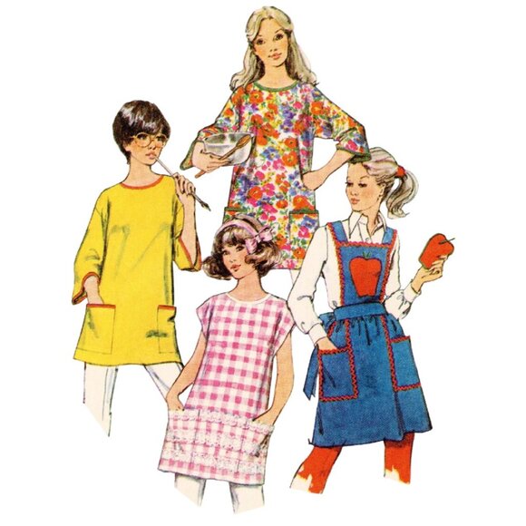 Simplicity Pattern 9868 Vintage Retro 70s Tie Back Apron Potholder Size S-XL New - Picture 3 of 4